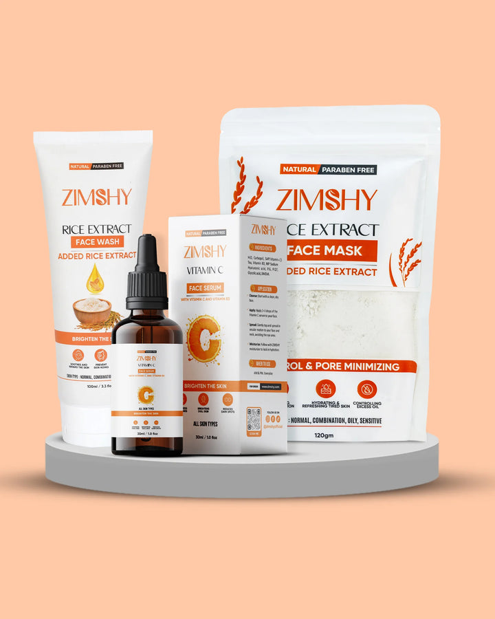 ZIMSHY Glow Boost Skincare Set with Rice Extract and Vitamin C – Brightening Pakistan
