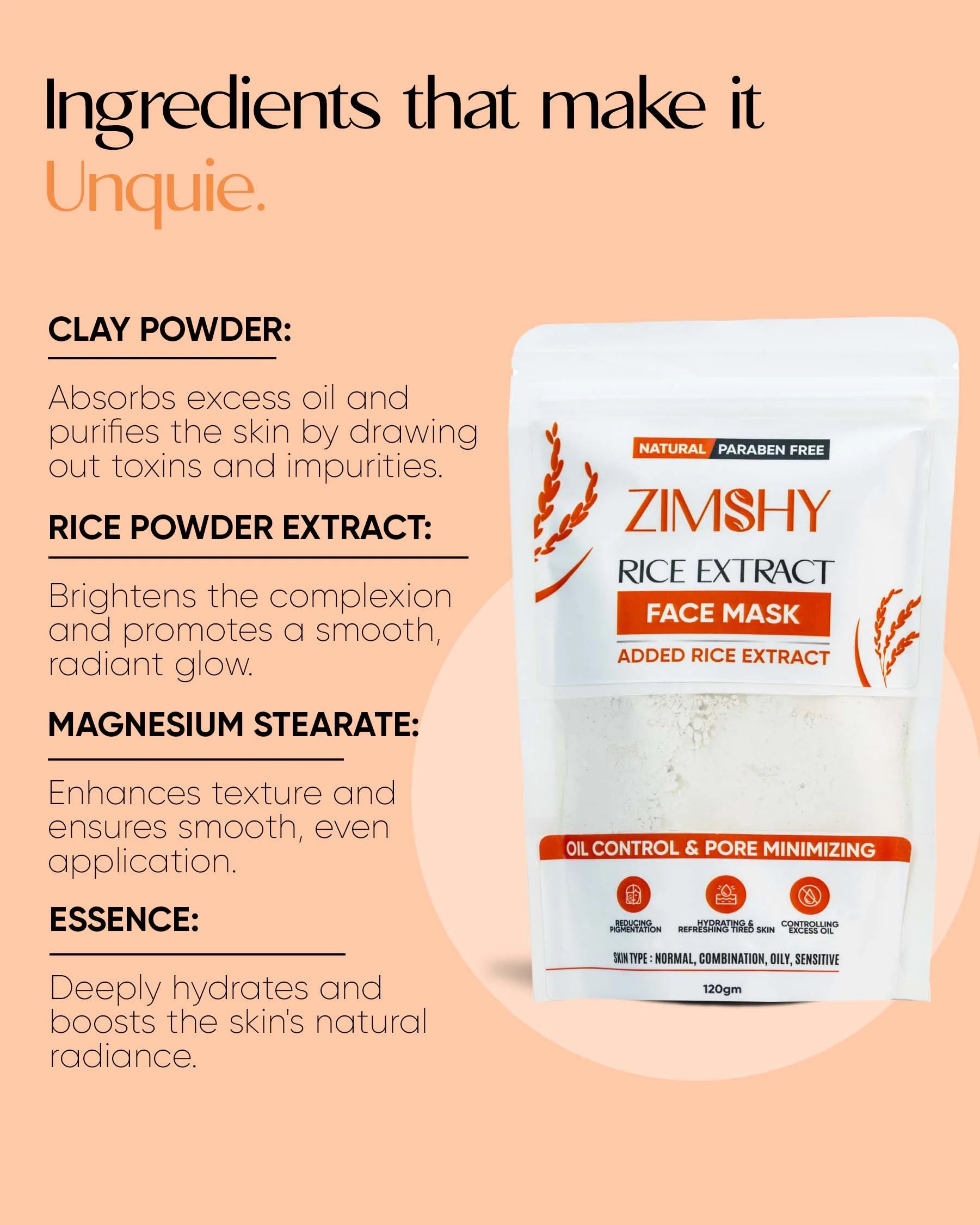 ZIMSHY Rice Extract Face Mask – Oil Control & Pore Minimizing for All Skin Types 120g