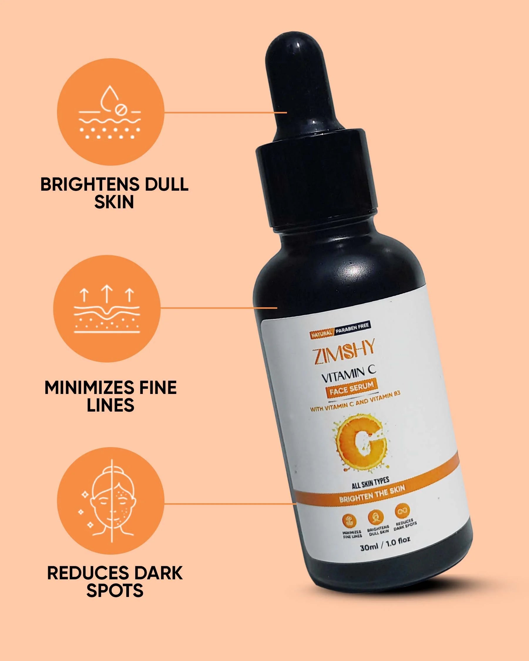 ZIMSHY Vitamin C Face Serum with Niacinamide – Brightening & Glowing Skin 30ML