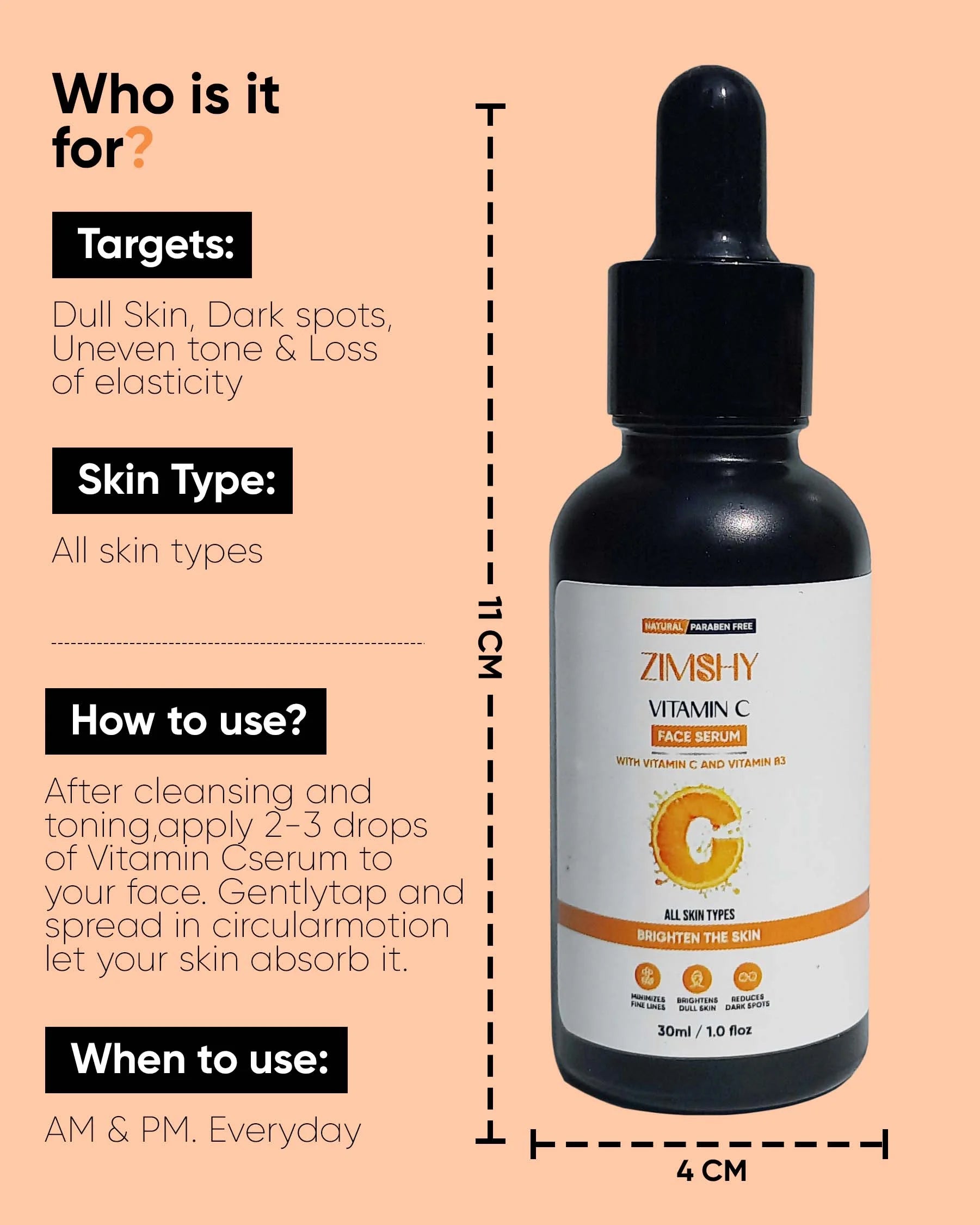 ZIMSHY Vitamin C Face Serum with Niacinamide – Brightening & Glowing Skin 30ML