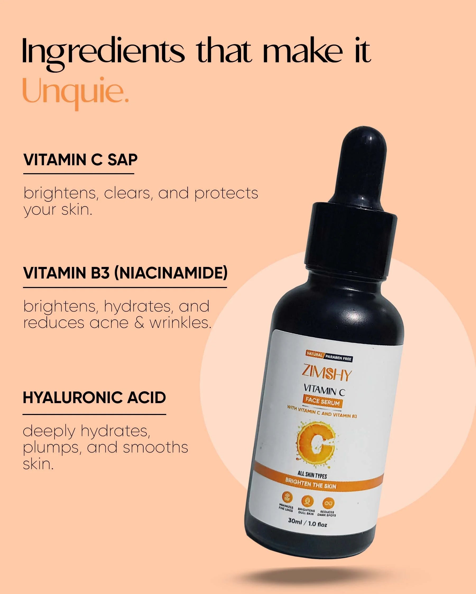 ZIMSHY Vitamin C Face Serum with Niacinamide – Brightening & Glowing Skin 30ML