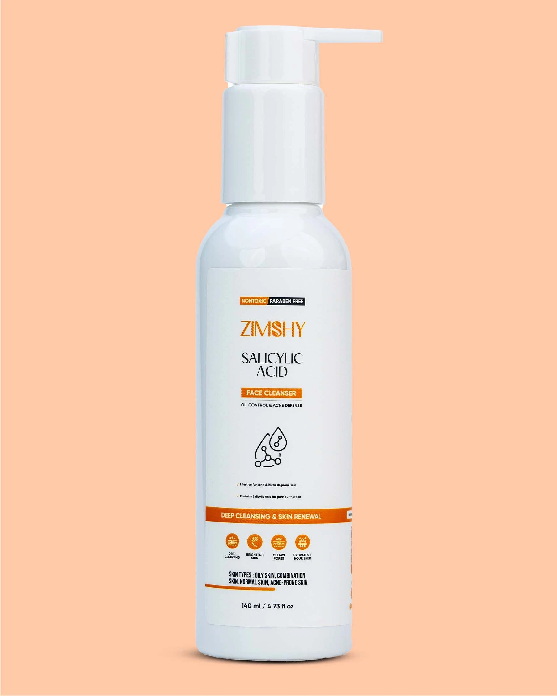 ZIMSHY Face Cleanser with Salicylic Acid, Oil Control Acne Defense for Oily Combination Acne Prone Skin 140ML