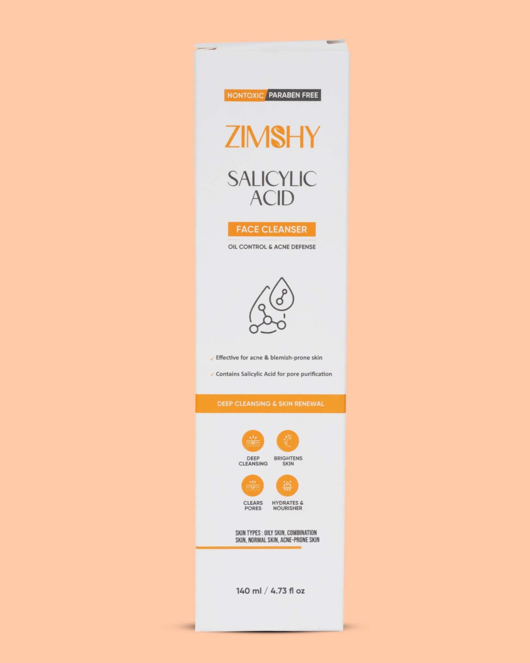 ZIMSHY Face Cleanser with Salicylic Acid, Oil Control Acne Defense for Oily Combination Acne Prone Skin 140ML